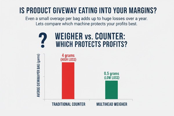 A graph showing product giveaway for weigher vs counter