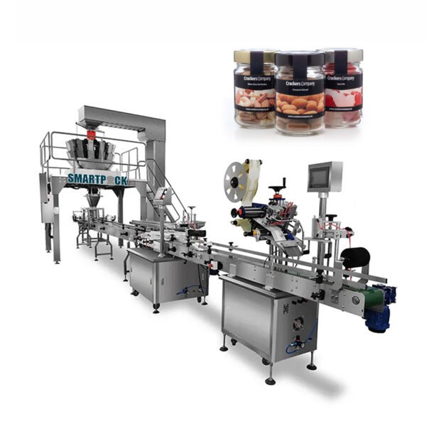 Jar/Bottle Nuts Filling Sealing Packing Line – Weigh-Fill, Nitrogen, Capping, Labeling