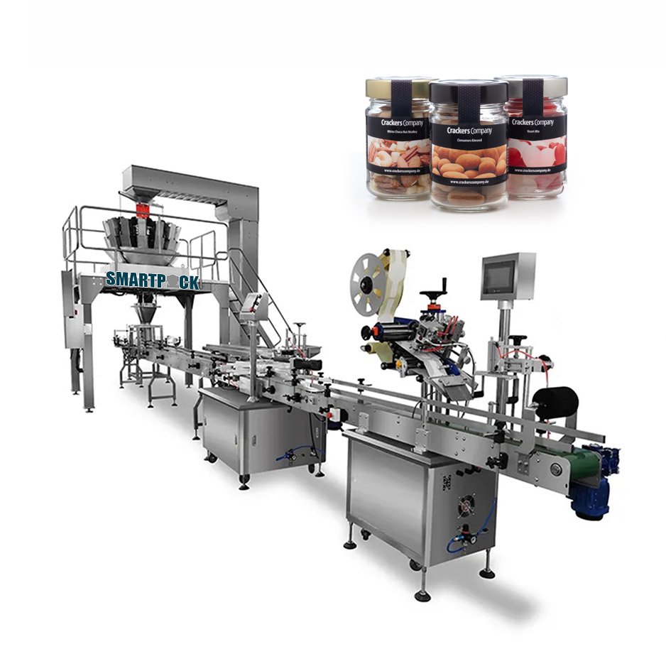 Jar/Bottle Nuts Filling Sealing Packing Line – Weigh-Fill, Nitrogen, Capping, Labeling