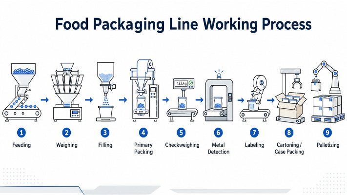 complete food packaging line flow